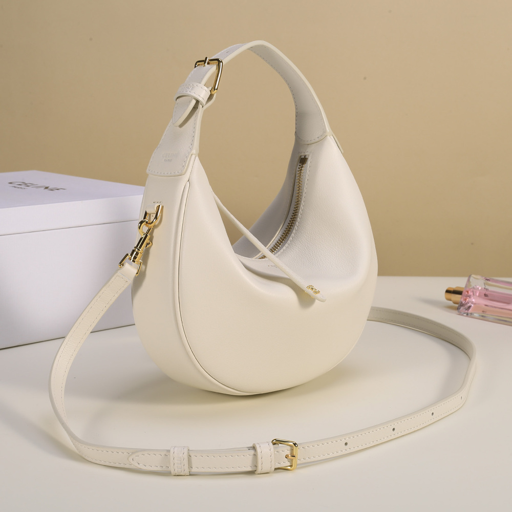 Celine Ava Crescent Hobo Bag, Soft Grained Leather Underarm Bag With Detachable Crossbody Strap