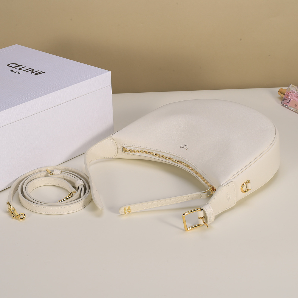 Celine Ava Crescent Hobo Bag, Soft Grained Leather Underarm Bag With Detachable Crossbody Strap