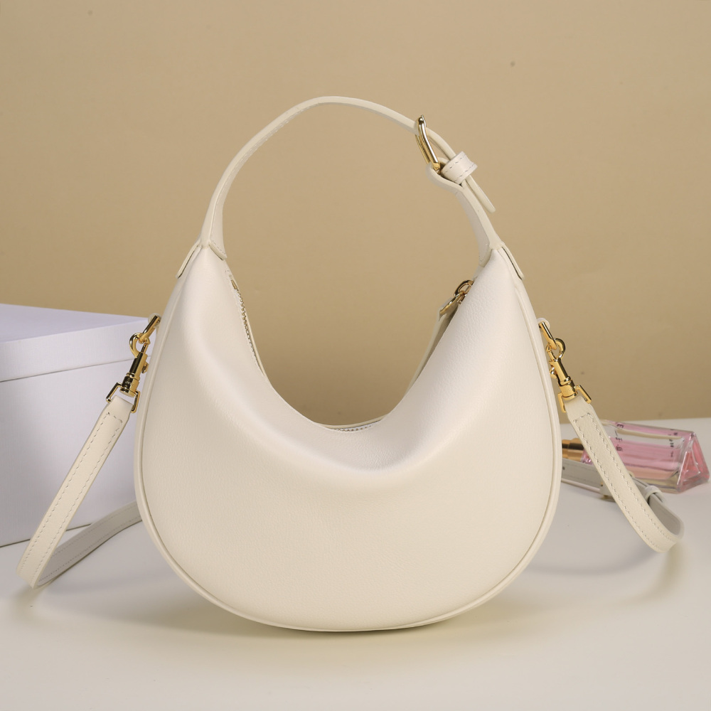 Celine Ava Crescent Hobo Bag, Soft Grained Leather Underarm Bag With Detachable Crossbody Strap