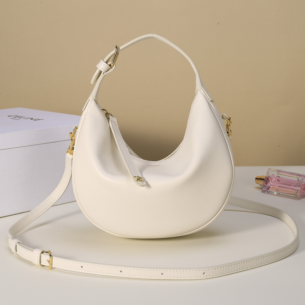Celine Ava Crescent Hobo Bag, Soft Grained Leather Underarm Bag With Detachable Crossbody Strap