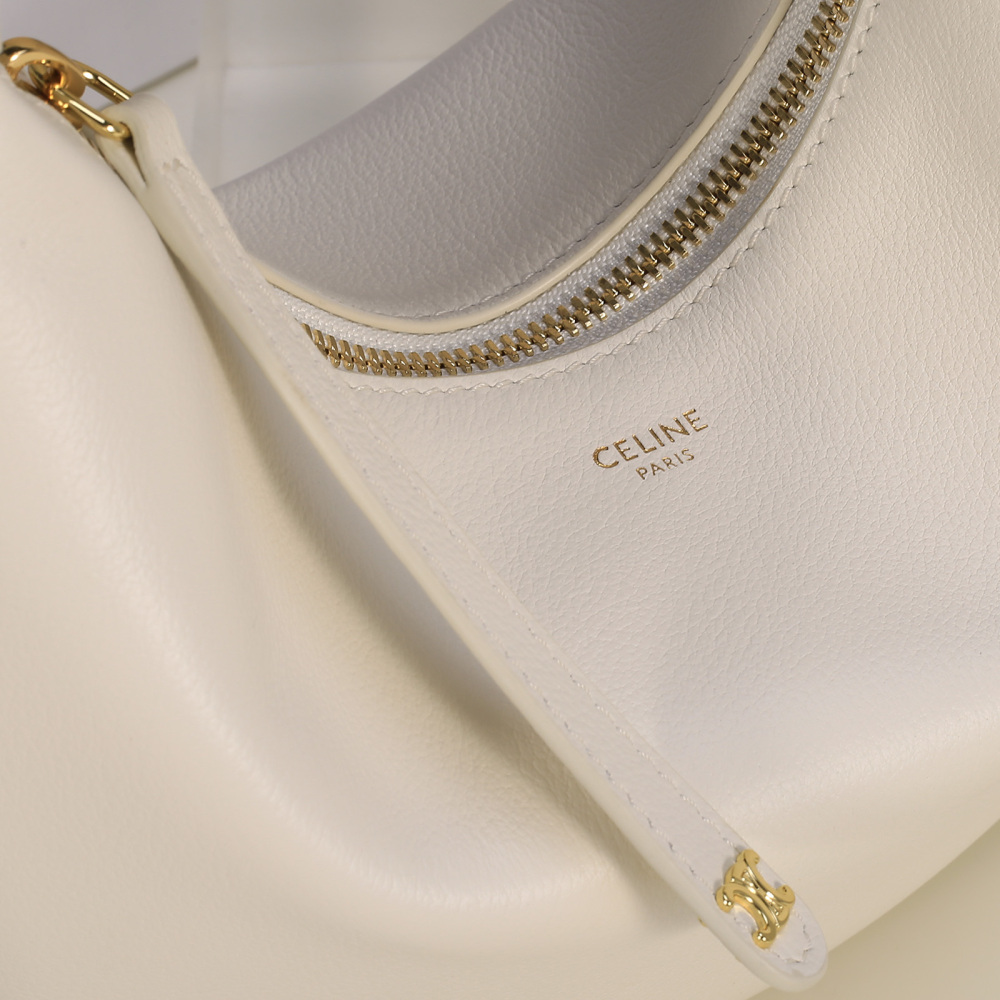 Celine Ava Crescent Hobo Bag, Soft Grained Leather Underarm Bag With Detachable Crossbody Strap