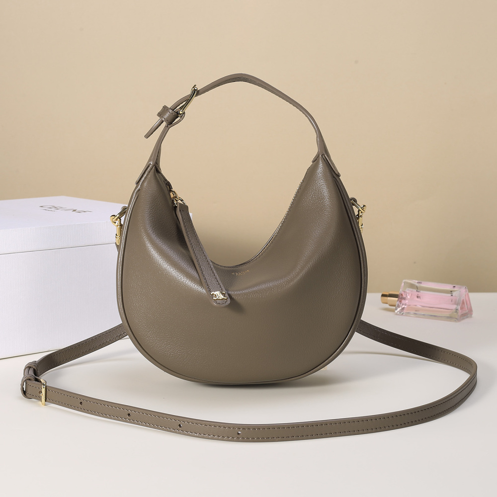 Celine Ava Crescent Hobo Bag, Soft Grained Leather Underarm Bag With Detachable Crossbody Strap