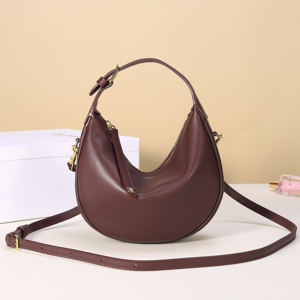 Celine Ava Crescent Hobo Bag, Soft Grained Leather Underarm Bag With Detachable Crossbody Strap