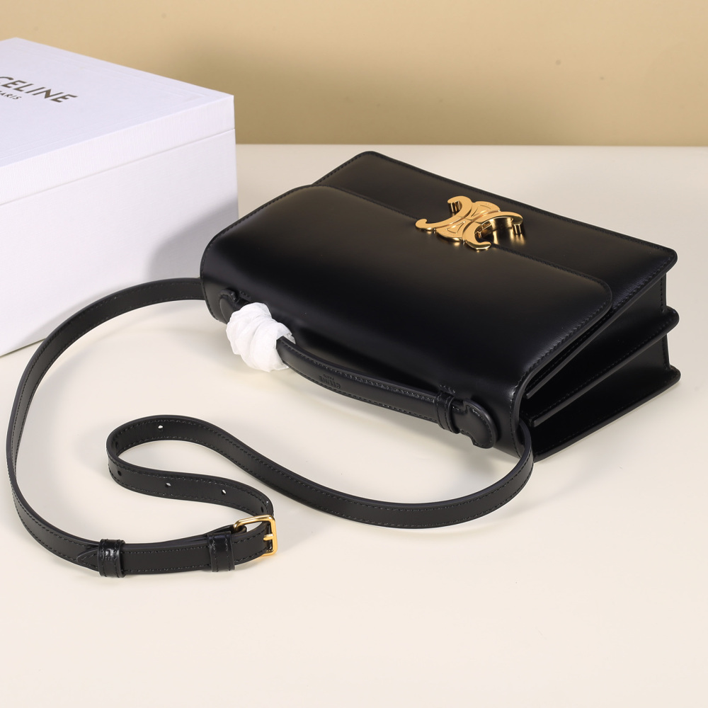 Celine Triomphe East-West Shoulder Bag, Shiny Calfskin Rectangular Flap Handbag