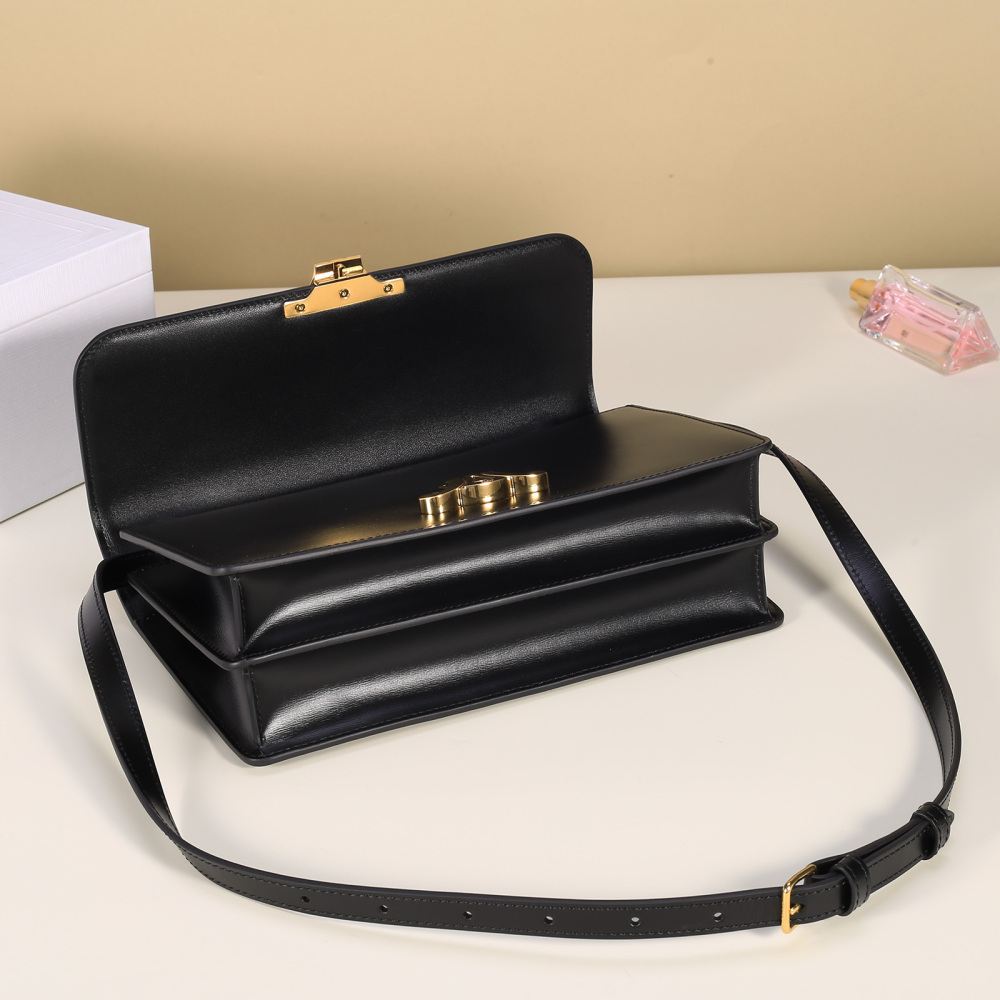 Celine Triomphe East-West Shoulder Bag, Shiny Calfskin Rectangular Flap Handbag