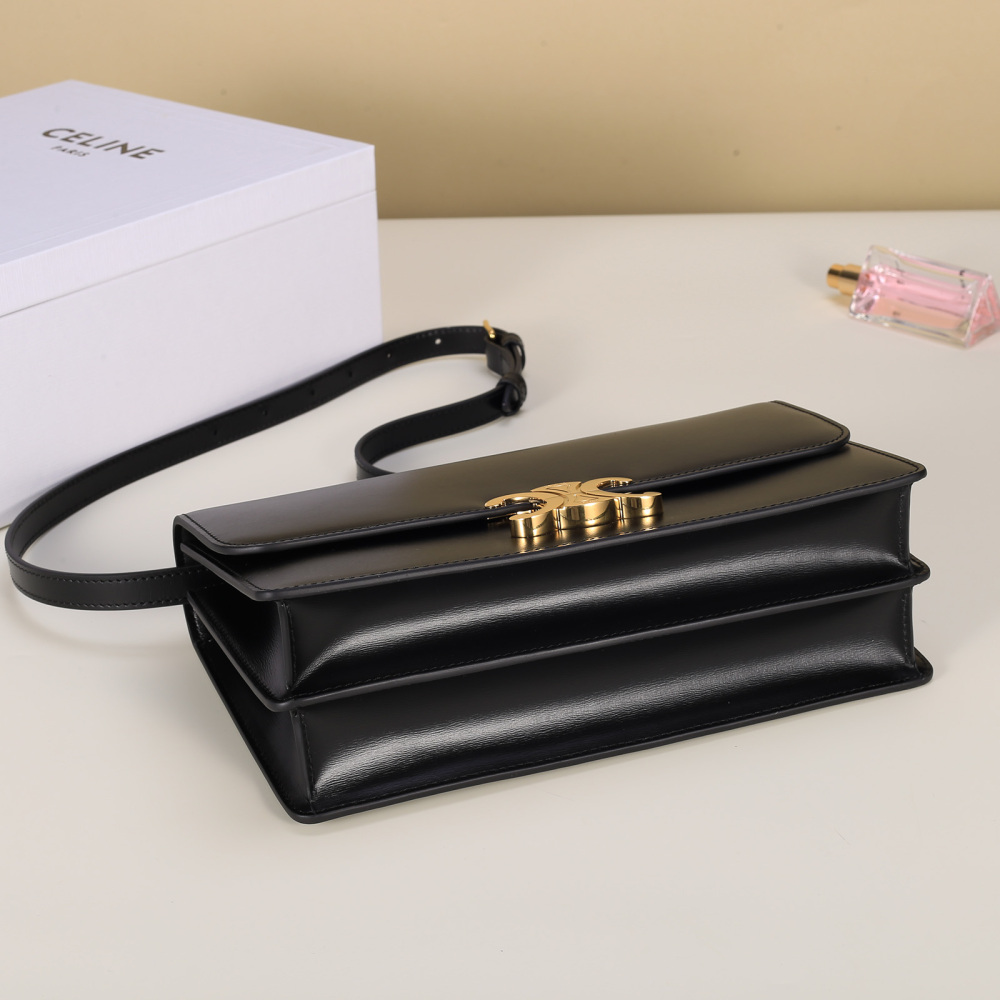 Celine Triomphe East-West Shoulder Bag, Shiny Calfskin Rectangular Flap Handbag