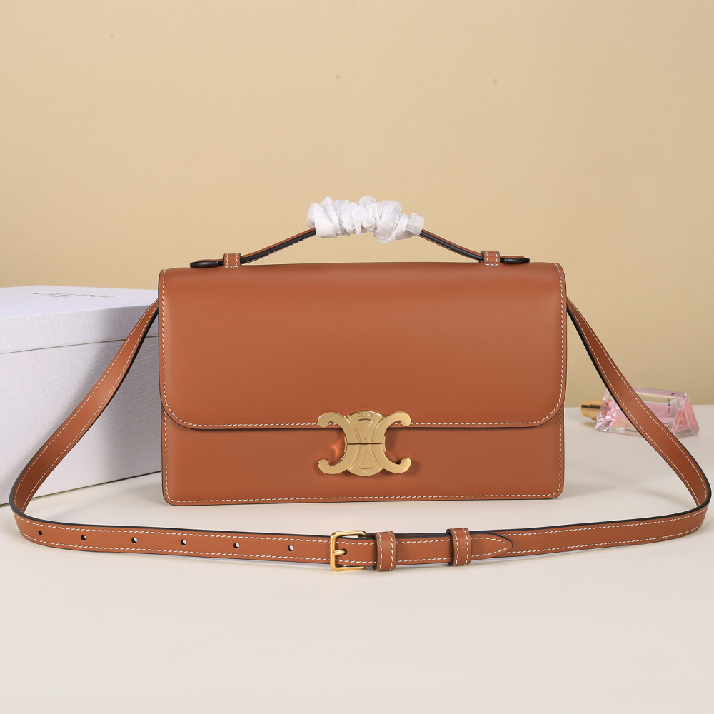 Celine Triomphe East-West Shoulder Bag, Shiny Calfskin Rectangular Flap Handbag