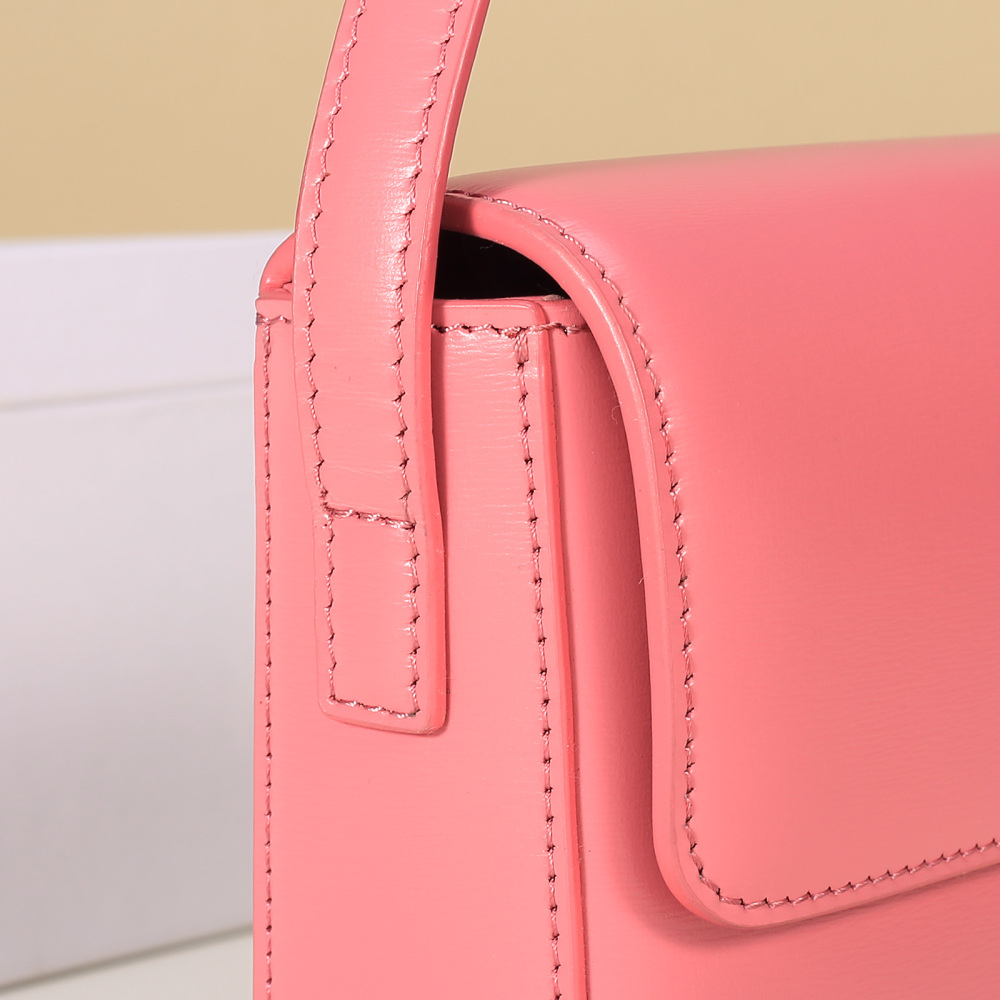 Celin Shiny Calfskin Triomphe Shoulder Bag, Adjustable Strap Daily Crossbody Purse