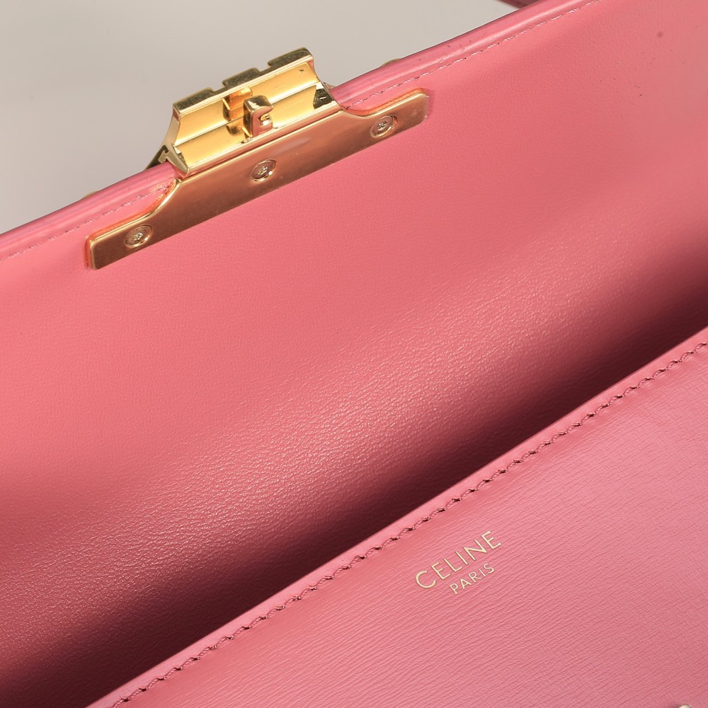Celin Shiny Calfskin Triomphe Shoulder Bag, Adjustable Strap Daily Crossbody Purse