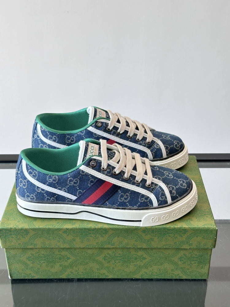 Gucci Tennis 1977 Low‑Top Sneakers, GG Canvas Retro Casual Lace‑Up Board Shoes For Men Women