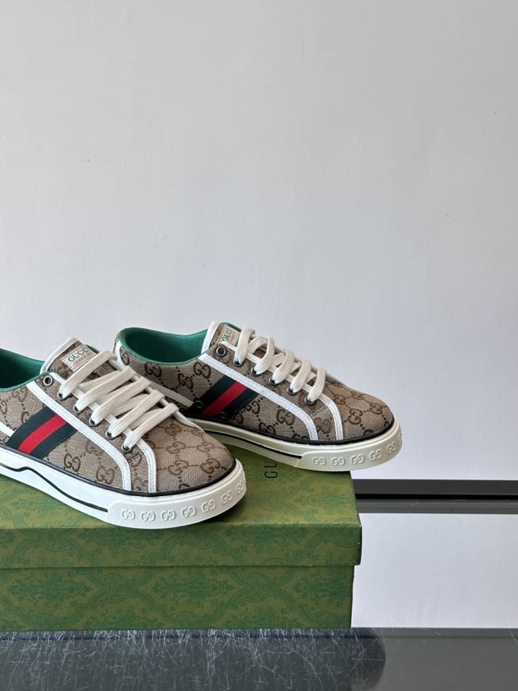Gucci Tennis 1977 Low‑Top Sneakers, GG Canvas Retro Casual Lace‑Up Board Shoes For Men Women
