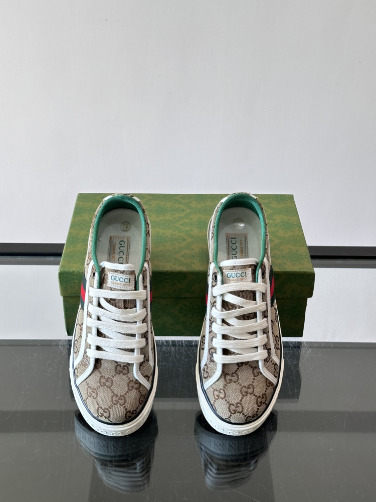 Gucci Tennis 1977 Low‑Top Sneakers, GG Canvas Retro Casual Lace‑Up Board Shoes For Men Women