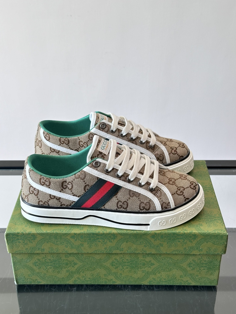 Gucci Tennis 1977 Low‑Top Sneakers, GG Canvas Retro Casual Lace‑Up Board Shoes For Men Women