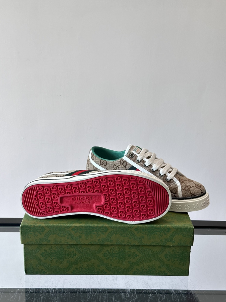 Gucci Tennis 1977 Low‑Top Sneakers, GG Canvas Retro Casual Lace‑Up Board Shoes For Men Women