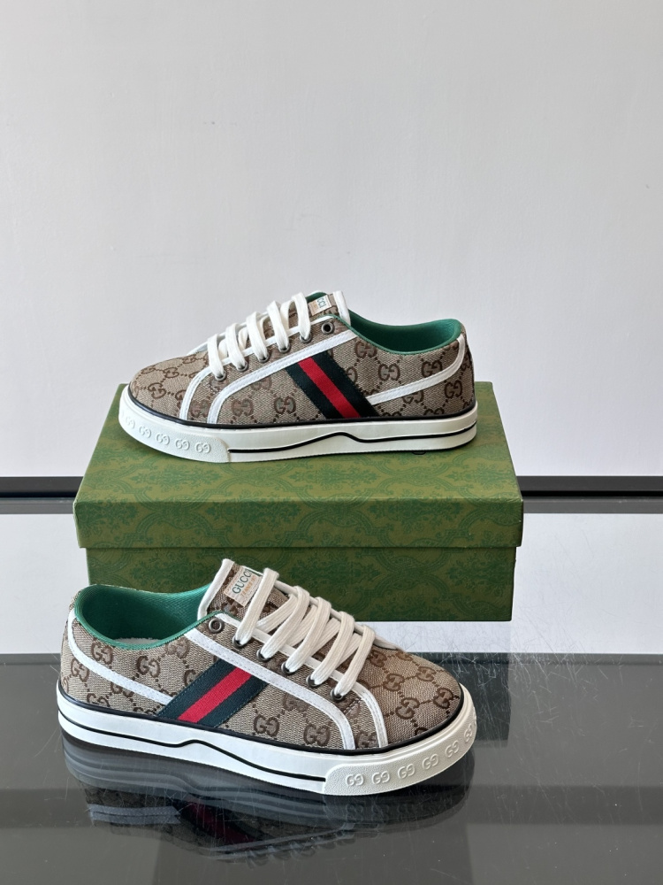 Gucci Tennis 1977 Low‑Top Sneakers, GG Canvas Retro Casual Lace‑Up Board Shoes For Men Women