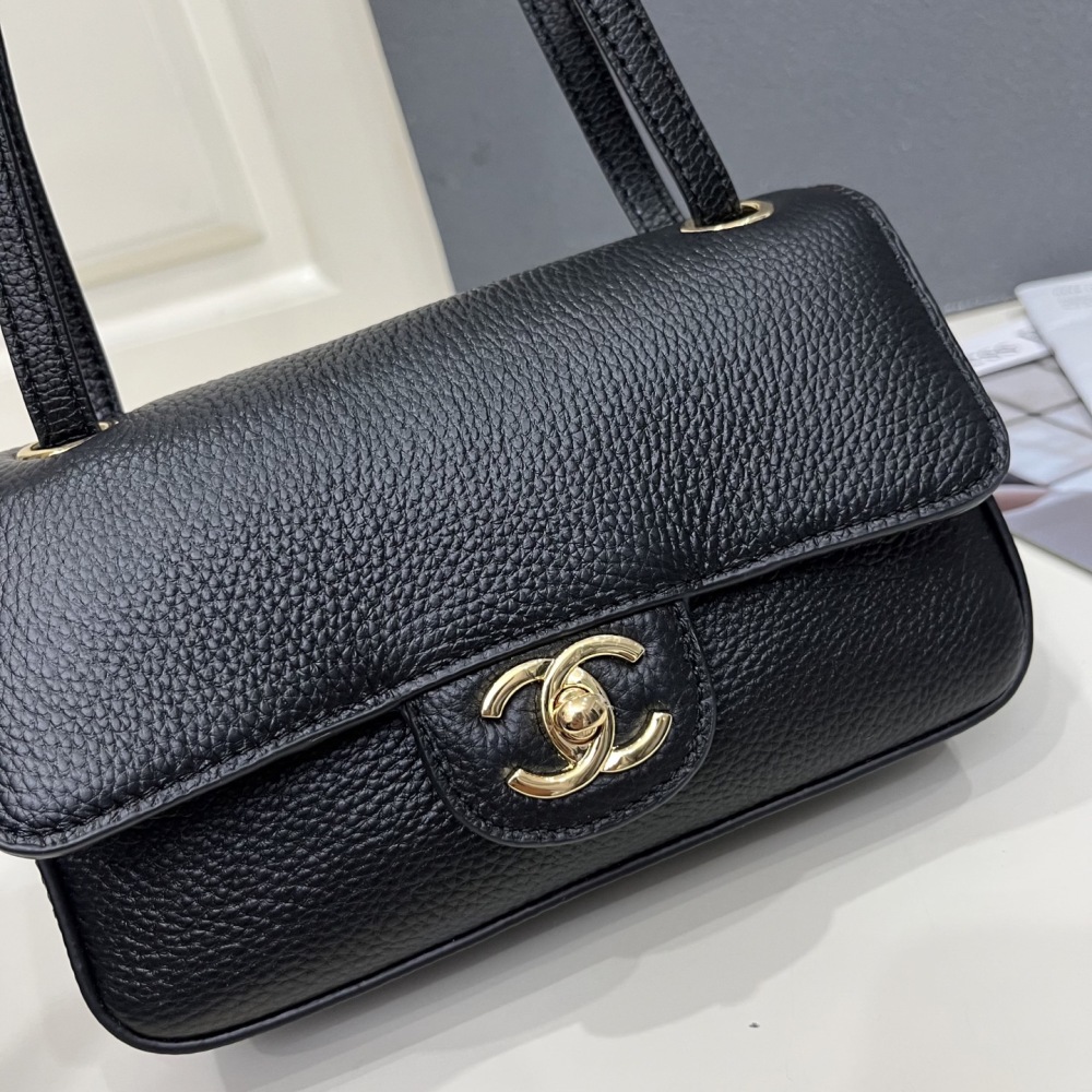 Chanel Classic Flap Mini Rectangular Bag, Grained Leather Handbag With Top Handle & Detachable Crossbody Strap