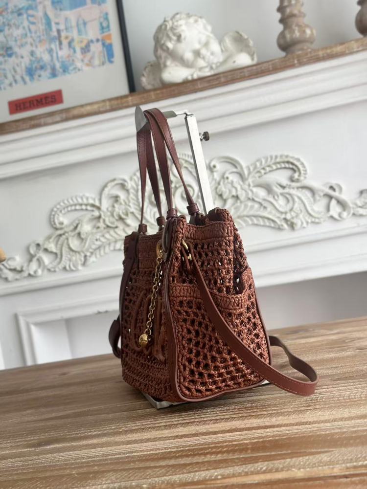Chloe Summer Banana Handmade Hollow Raffia Tote Gold Ball Chain Charm Vacation Crossbody Handbag