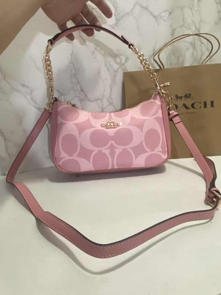 Coach Teri Shoulder Bag CAL51 Signature Canvas Powder Pink Women 2-Way Crossbody Hobo Bag