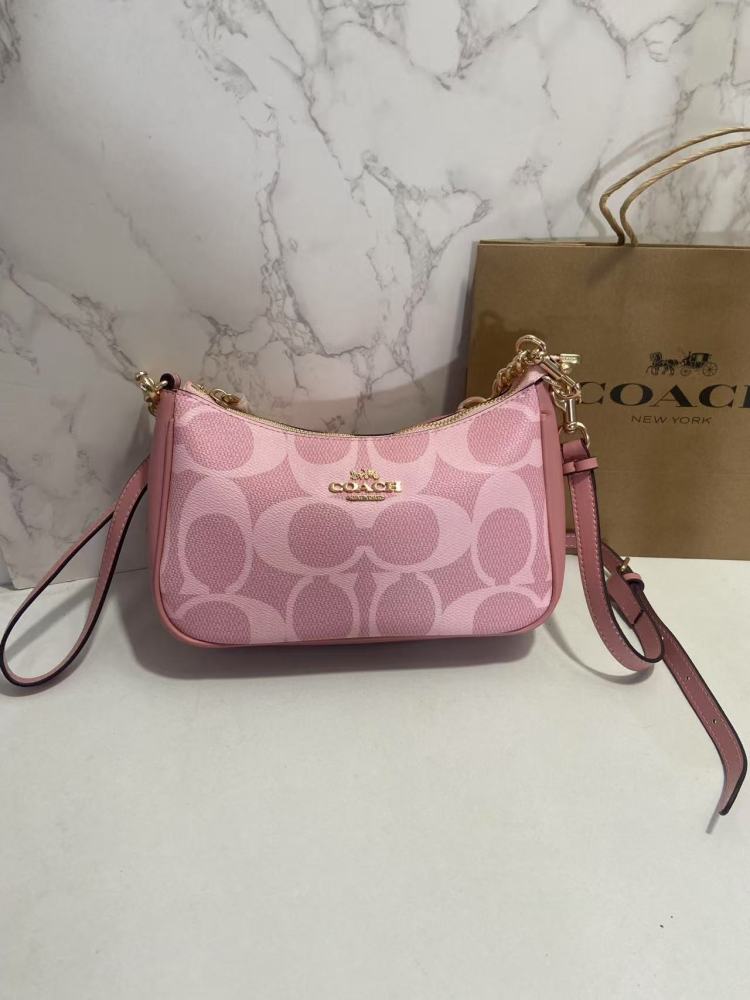Coach Teri Shoulder Bag CAL51 Signature Canvas Powder Pink Women 2-Way Crossbody Hobo Bag