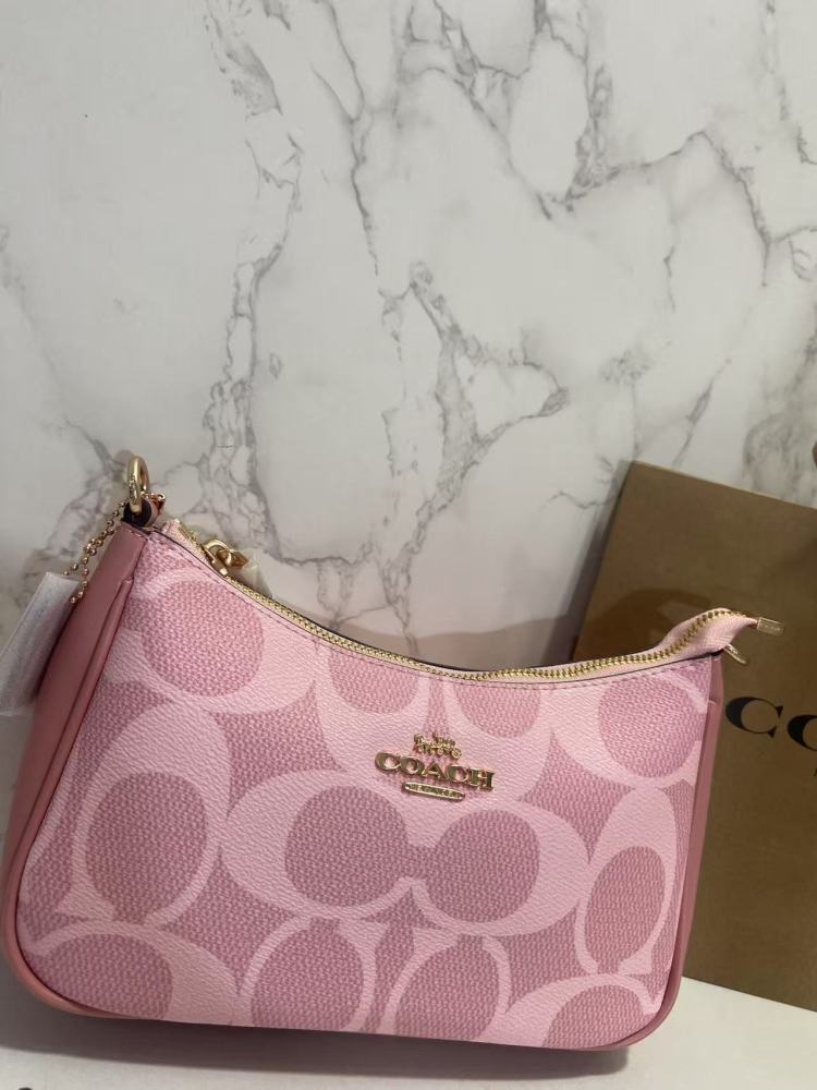 Coach Teri Shoulder Bag CAL51 Signature Canvas Powder Pink Women 2-Way Crossbody Hobo Bag