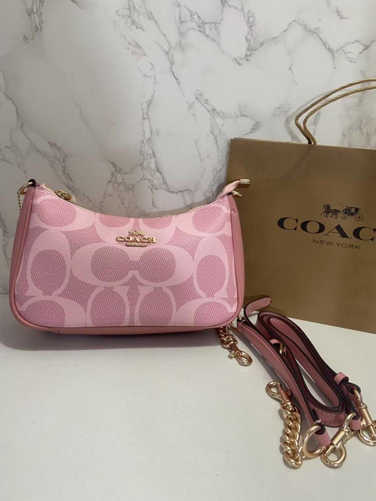 Coach Teri Shoulder Bag CAL51 Signature Canvas Powder Pink Women 2-Way Crossbody Hobo Bag