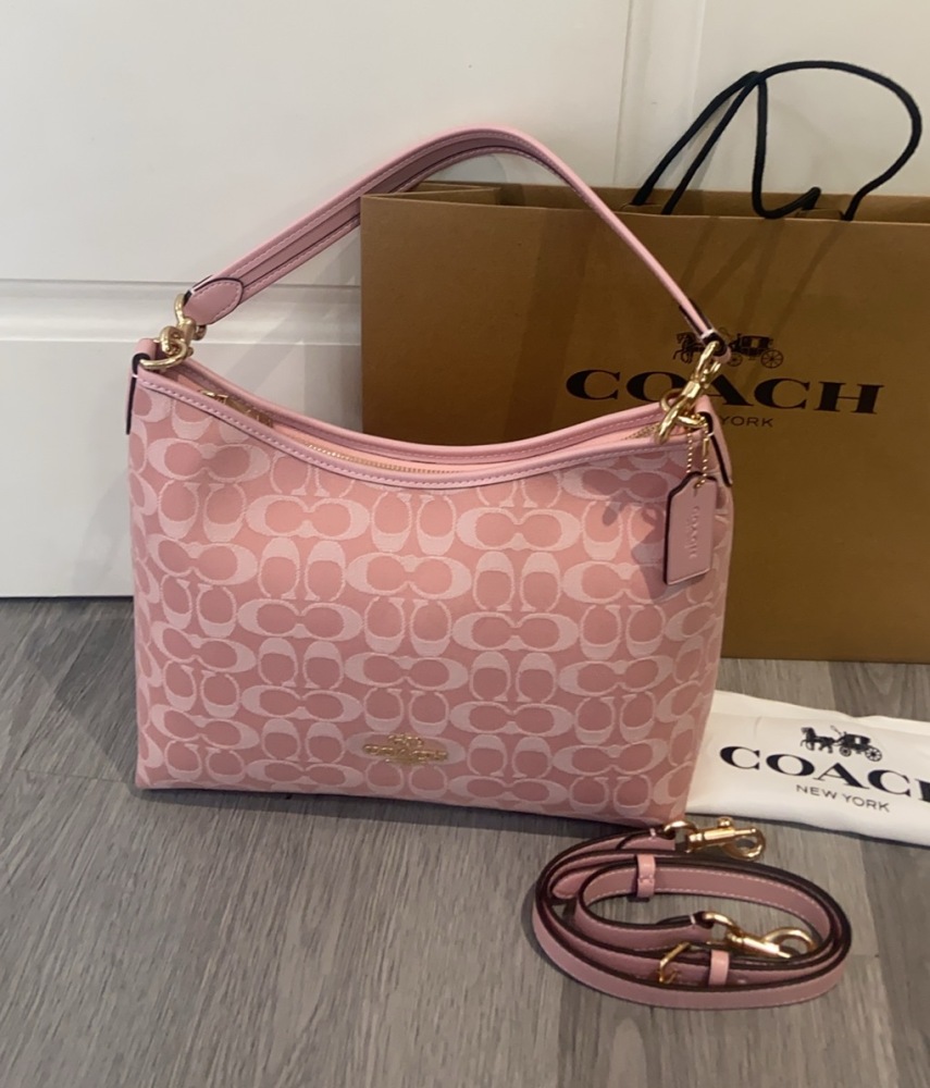 Coach Laurel 31 Hobo CER66 Powder Pink Signature Jacquard Canvas 2-Way Women Shoulder Crossbody Bag