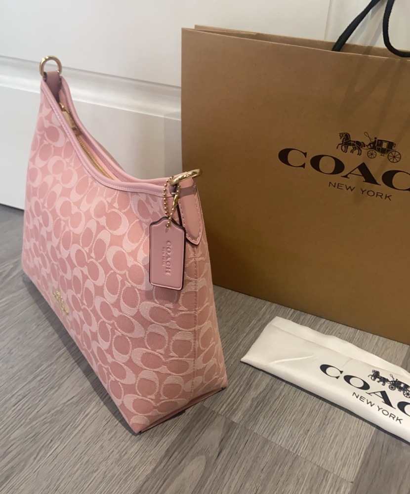 Coach Laurel 31 Hobo CER66 Powder Pink Signature Jacquard Canvas 2-Way Women Shoulder Crossbody Bag