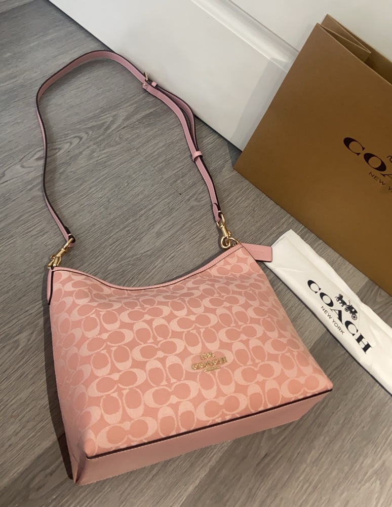 Coach Laurel 31 Hobo CER66 Powder Pink Signature Jacquard Canvas 2-Way Women Shoulder Crossbody Bag