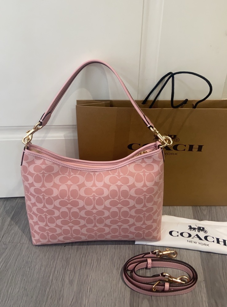 Coach Laurel 31 Hobo CER66 Powder Pink Signature Jacquard Canvas 2-Way Women Shoulder Crossbody Bag