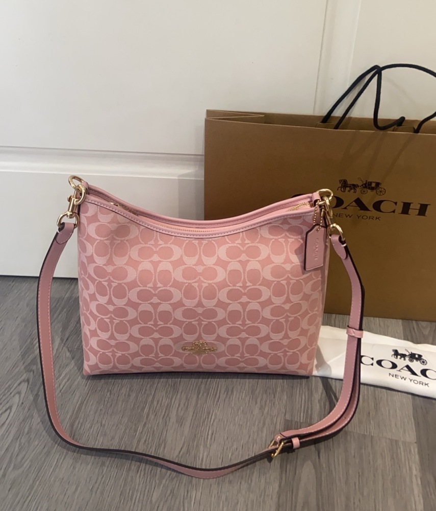 Coach Laurel 31 Hobo CER66 Powder Pink Signature Jacquard Canvas 2-Way Women Shoulder Crossbody Bag