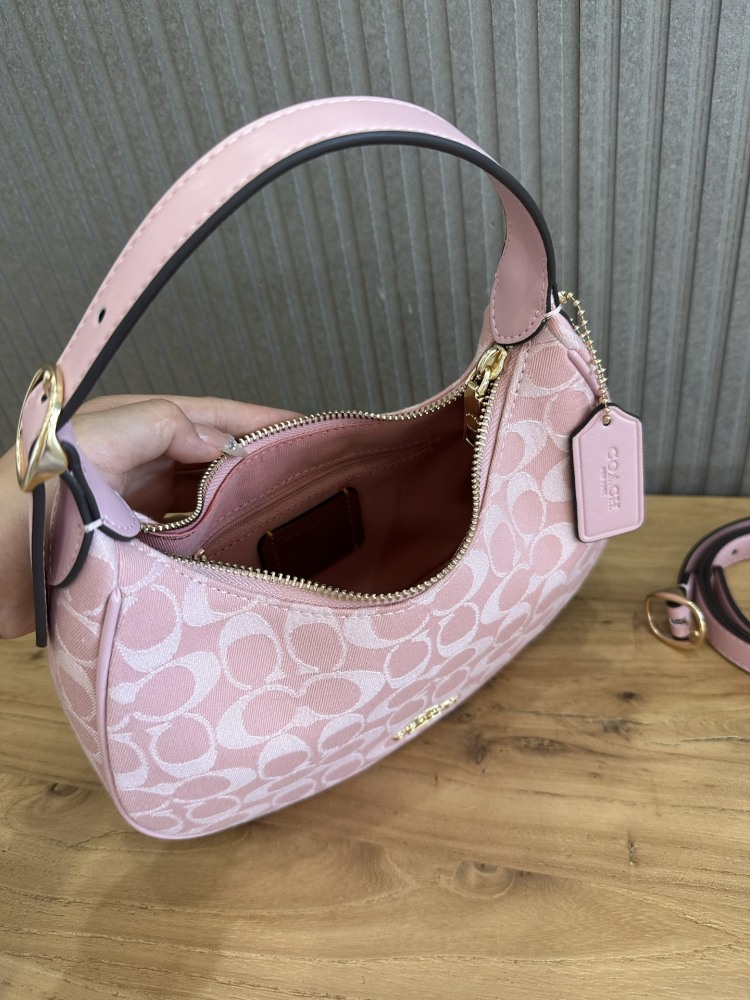Coach Emily Shoulder Bag CEN04 Powder Pink Signature Canvas 2-Way Women Hobo Crossbody Bag