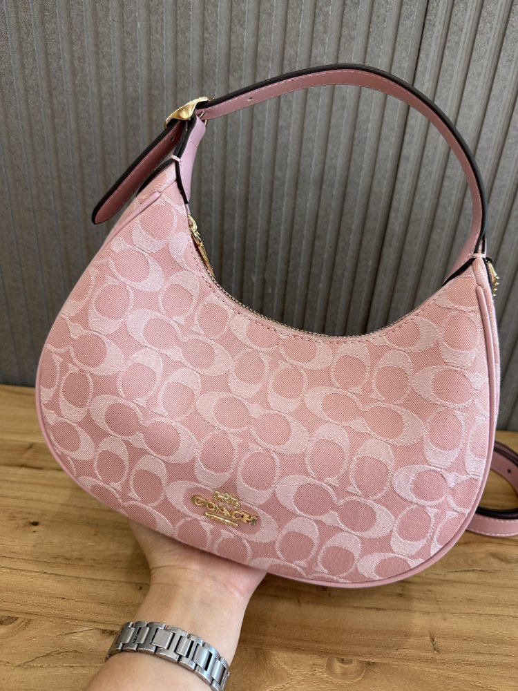 Coach Emily Shoulder Bag CEN04 Powder Pink Signature Canvas 2-Way Women Hobo Crossbody Bag