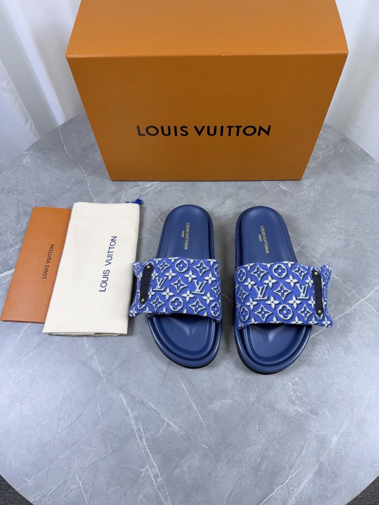 LV Pool Pillow Slide Sandals Adjustable Monogram Canvas Flat Slides Luxury Summer Beach Slippers For Men Women