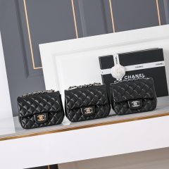 Black Lambskin + Gold-tone Metal