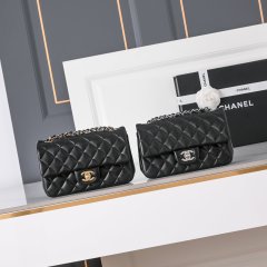 Black Lambskin + Gold-tone Metal
