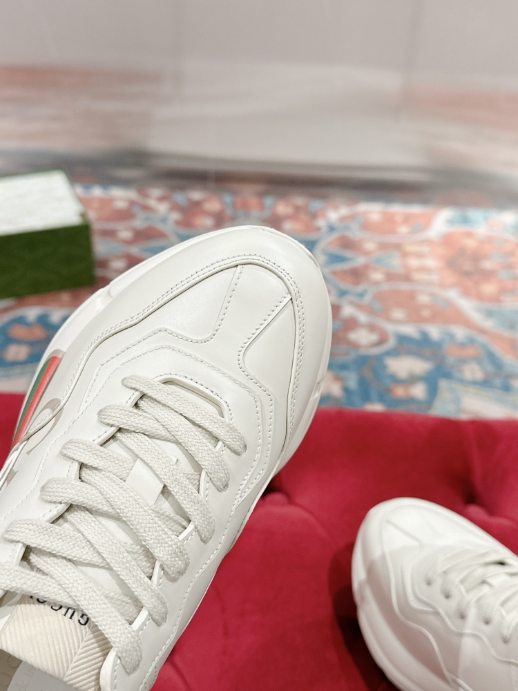 Gucci Rhyton Ivory Leather Sneakers With Web Stripe Logo Chunky Platform Designer Casual Shoes For Men Women