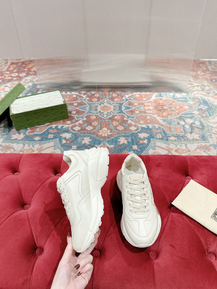 Gucci Rhyton Ivory Leather Sneakers With Web Stripe Logo Chunky Platform Designer Casual Shoes For Men Women