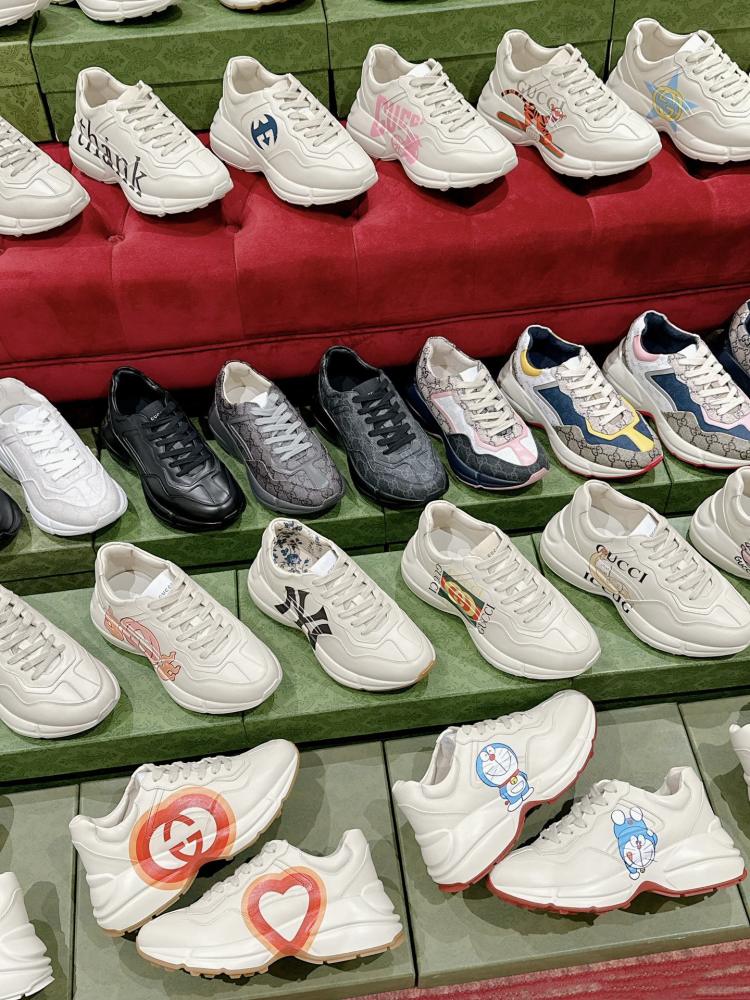 Gucci Rhyton Ivory Leather Sneakers With Web Stripe Logo Chunky Platform Designer Casual Shoes For Men Women