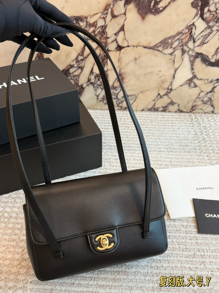 Chanel Preppy Coco Flap Bag AS4360 Black Caviar Leather Gold Hardware Underarm Shoulder Bag 