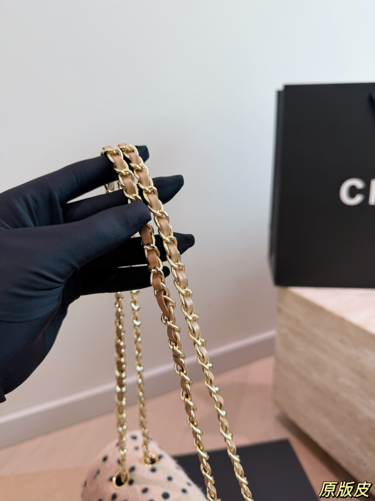 Chanel 26A Leopard Print Plush Polka Dot CF Chain Bag Faux Fur Gold‑Tone Hardware Chain Shoulder Crossbody Bag