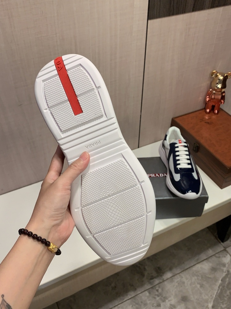 Prada America's Cup Patent Leather Mesh Sneakers Low Top Designer Casual Shoes for Men Daily Wear