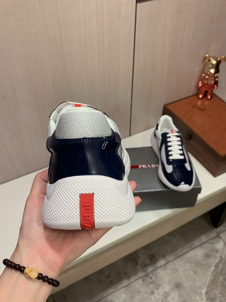 Prada America's Cup Patent Leather Mesh Sneakers Low Top Designer Casual Shoes for Men Daily Wear