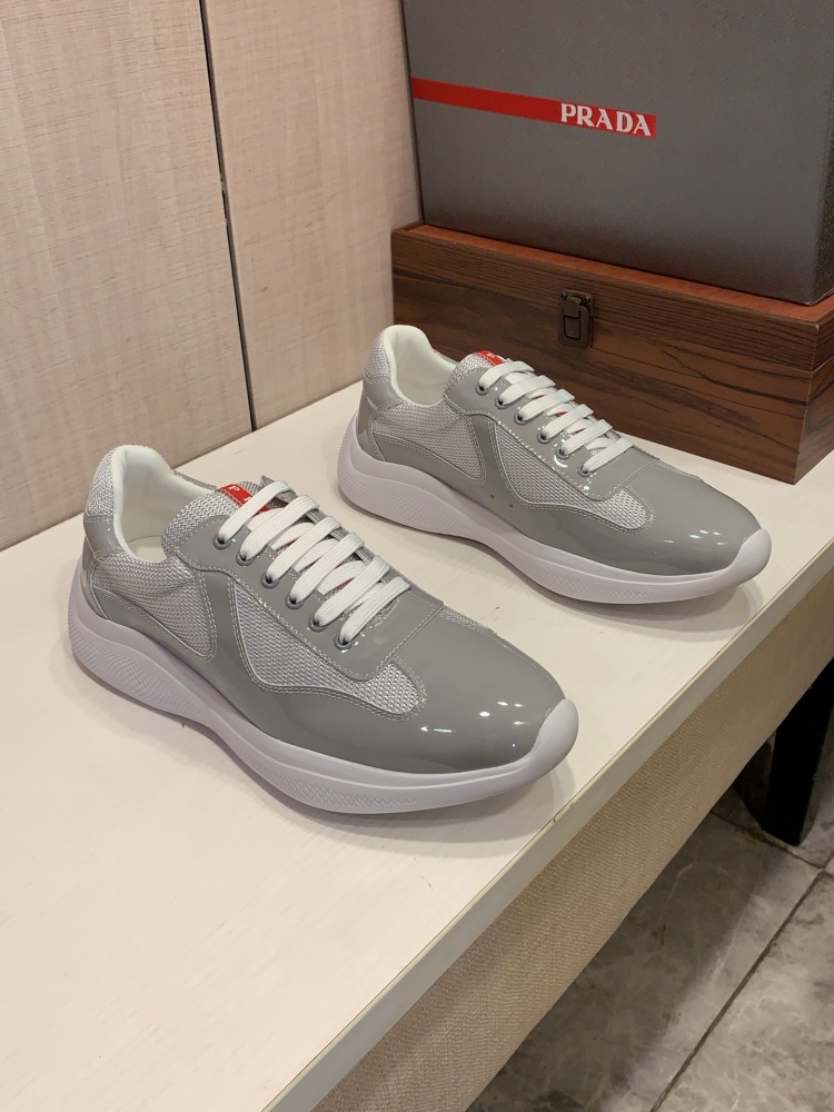 Prada America's Cup Patent Leather Mesh Sneakers Low Top Designer Casual Shoes for Men Daily Wear