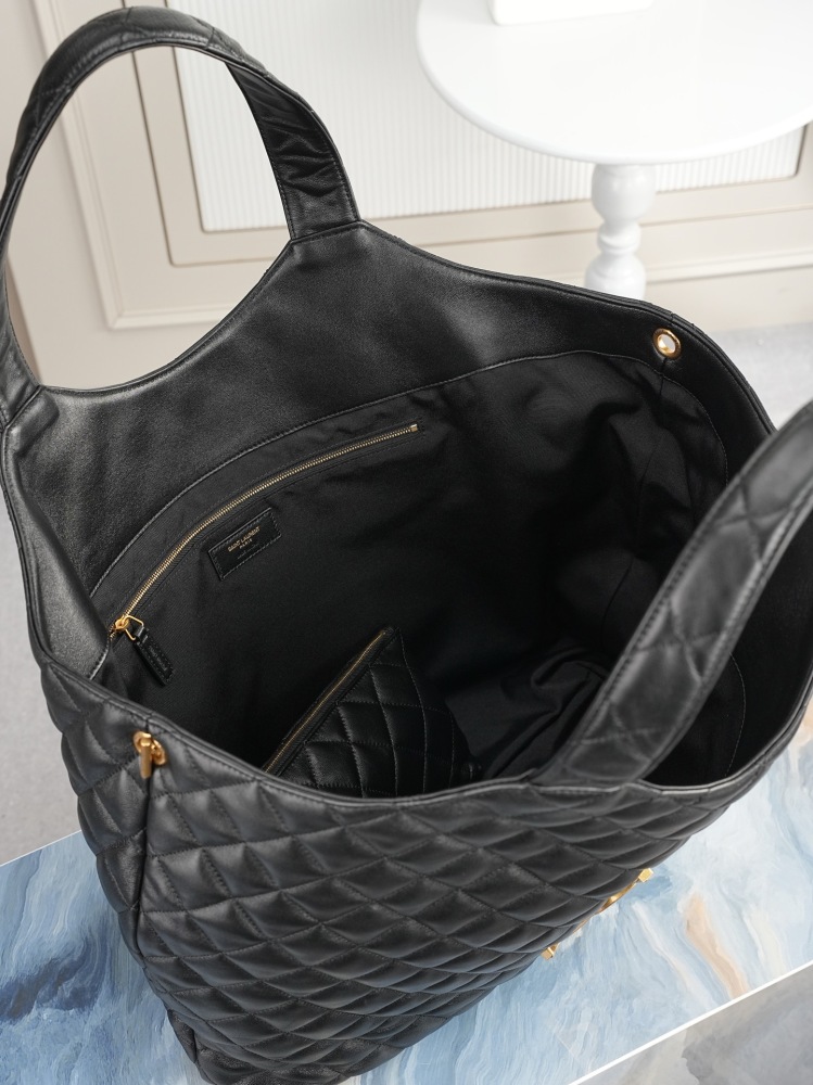 SAINT LAURENT ICARE Maxi Tote Bag Black/Gold Lambskin 698651