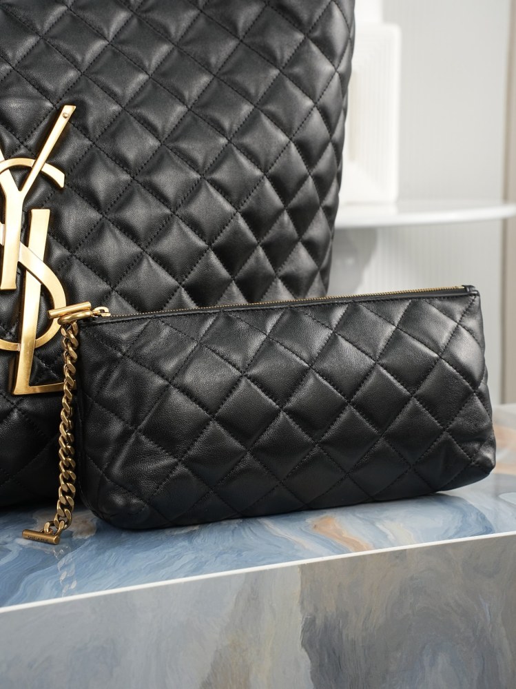 SAINT LAURENT ICARE Maxi Tote Bag Black/Gold Lambskin 698651