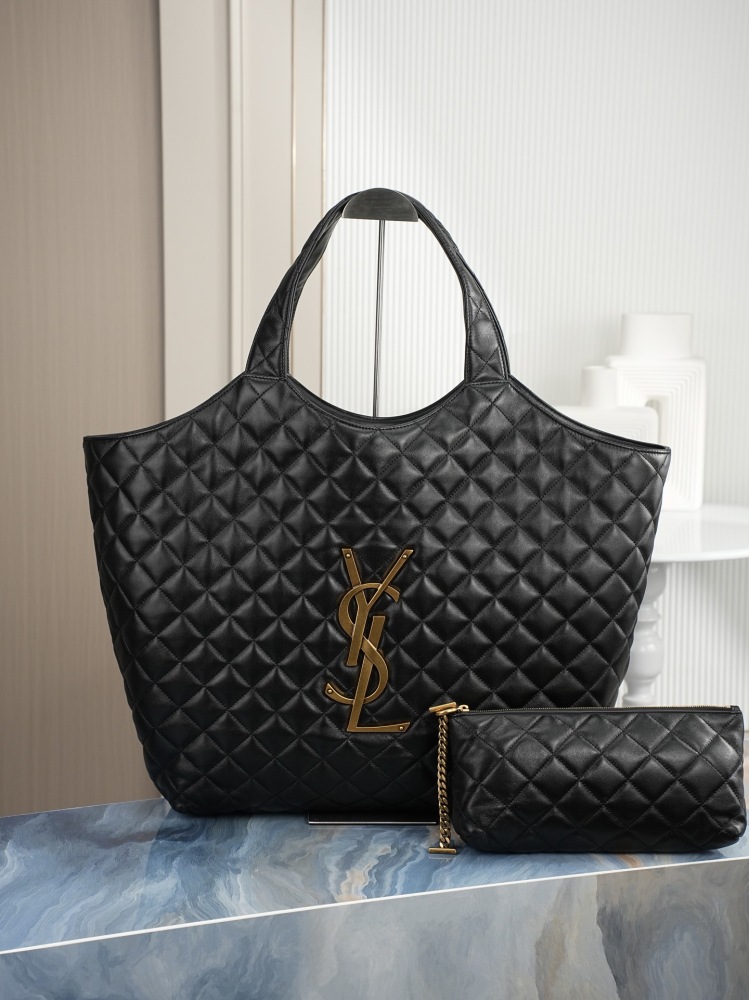 SAINT LAURENT ICARE Maxi Tote Bag Black/Gold Lambskin 698651