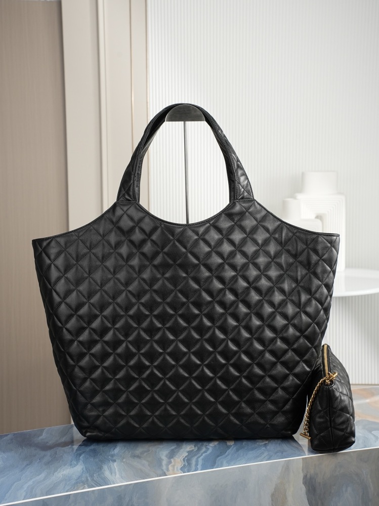 SAINT LAURENT ICARE Maxi Tote Bag Black/Gold Lambskin 698651