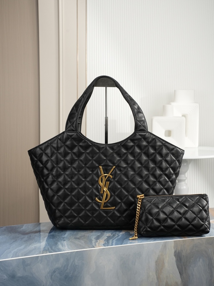 SAINT LAURENT ICARE Maxi Tote Bag Black/Gold Lambskin 698651