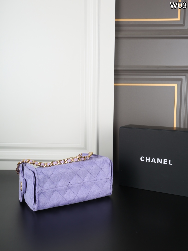  Chanel 25 Mini Handbag Suede Calfskin Hobo Bucket Bag Lilac Purple Gold‑Tone Metal 25C AS5631 