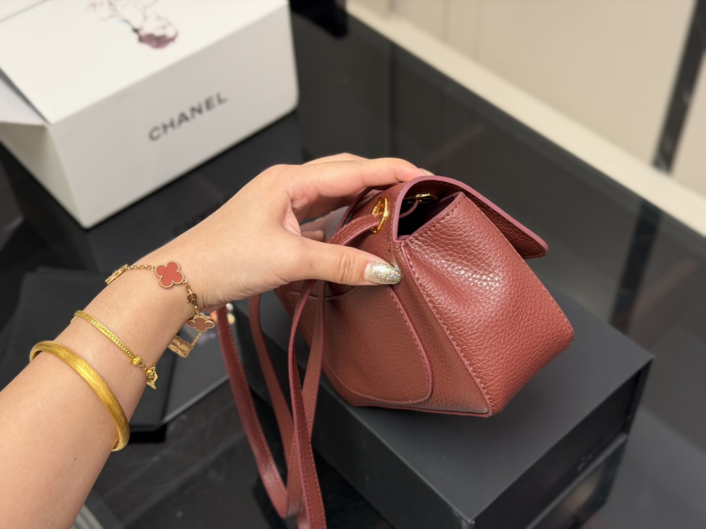 Chanel 26B New CF Burgundy Caviar Textured Leather with Gold Hardware Crossbody Shoulder Bag